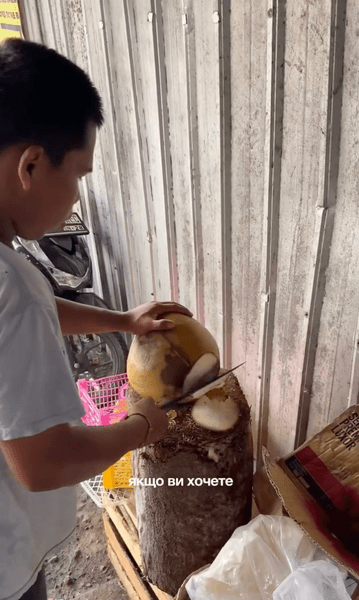 фрукты на балл 5 Продавцы чистят кокосы